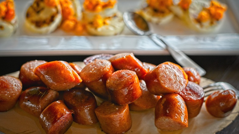 Reindeer sausage cut into pieces