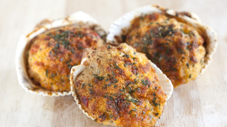 Baked stuffed clams with herbs and spices.