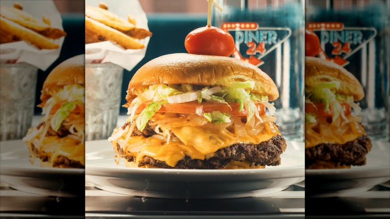 Diner 24 NYC burger close up picture