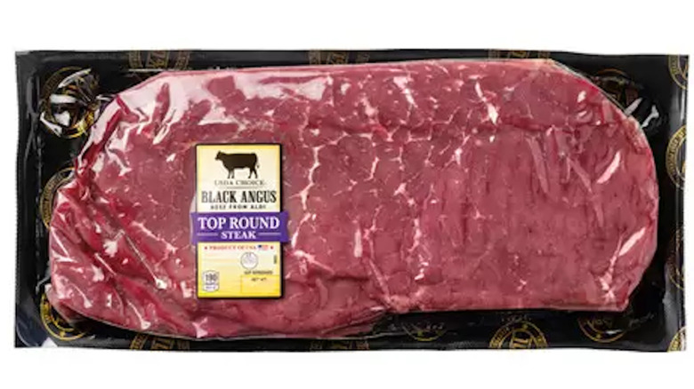 Black Angus Top Round Steak package raw