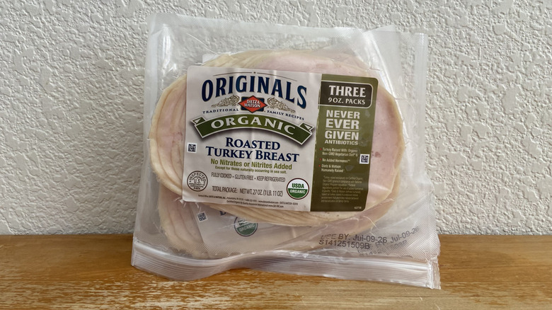 Dietz & Watson turkey package on wooden table