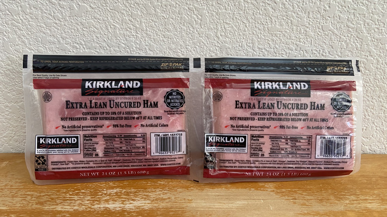 Kirkland Signature uncured ham package on table