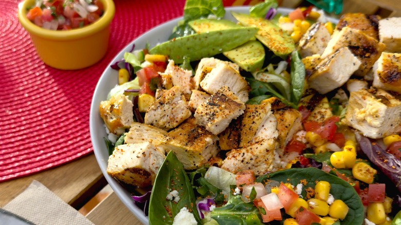 El Pollo Loco salad with chicken, avocado, and corn