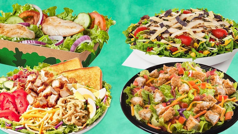 Composite image of four different fast food salads