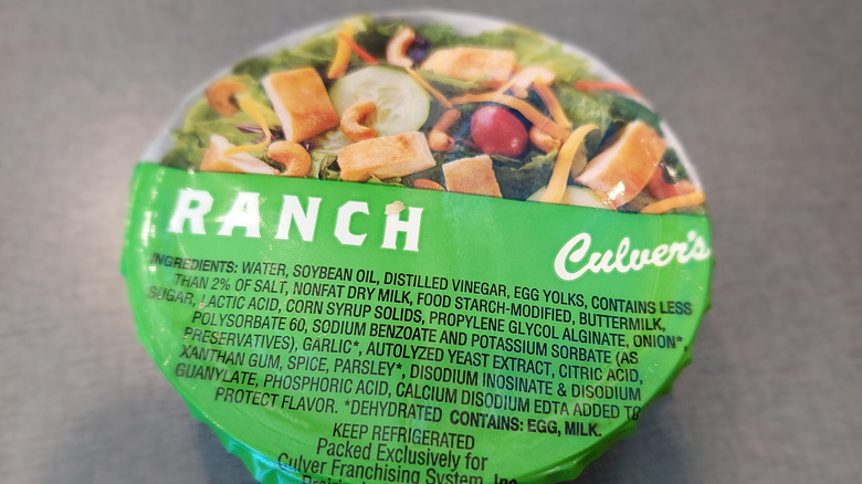 Culver's container of ranch dressing with image of salad on it