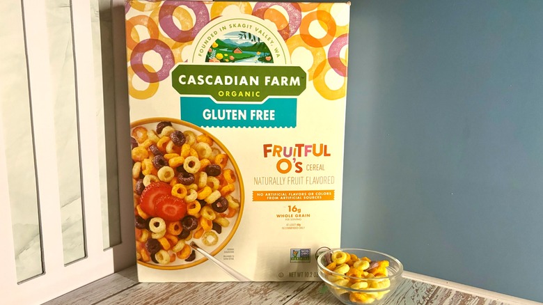 Cascadian Farm Fruitful O's box and cereal
