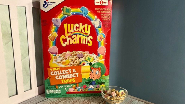 Lucky Charms Cereal box and cereal