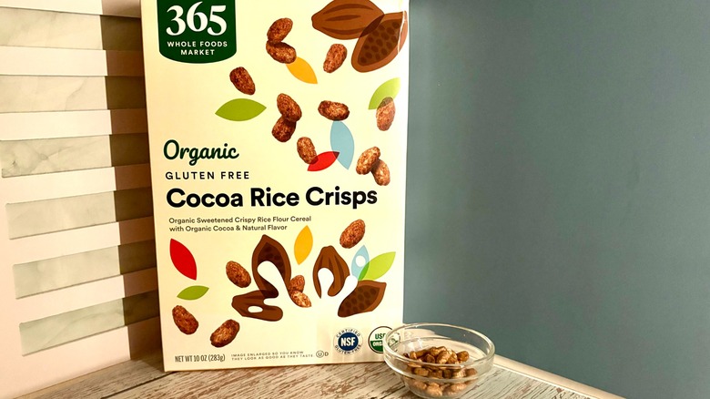 365 Gluten Free Cocoa Rice Crisps box and cereal