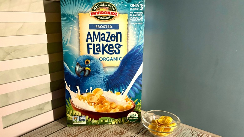 Nature's Path Amazon Frosted Flakes Cereal box and cereal
