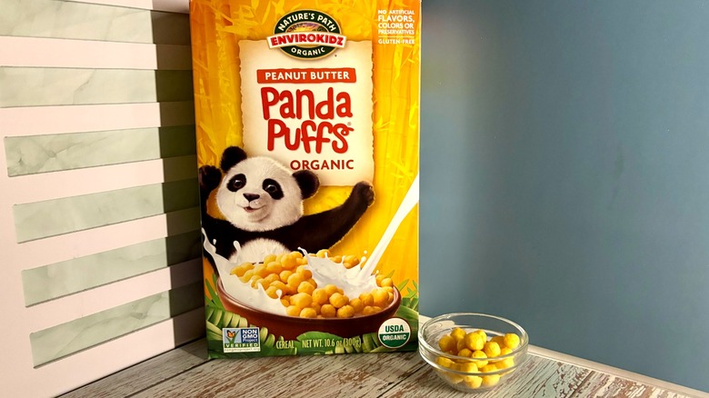 Nature's Path Panda Puffs Cereal box and cereal