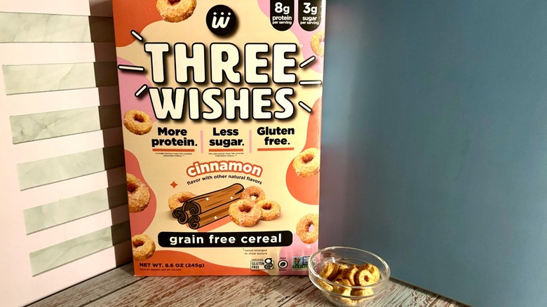 Three Wishes Cinnamon Cereal box and cereal
