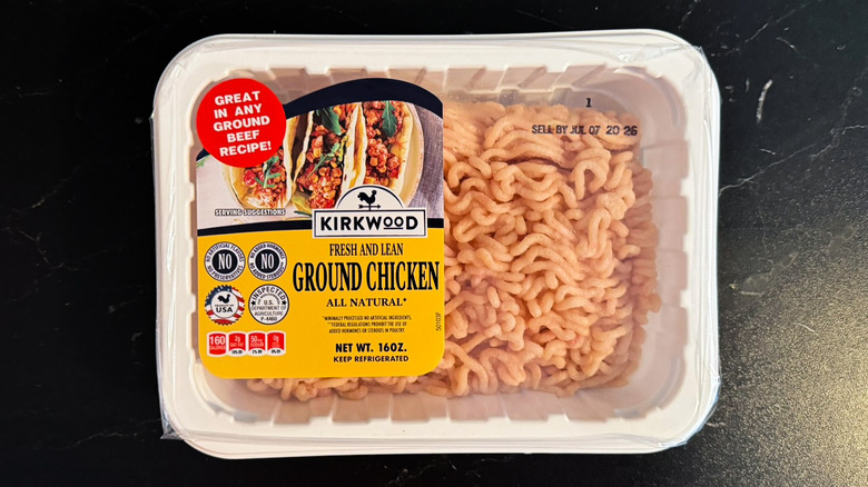 A package of Aldi's Kirkwood ground chicken