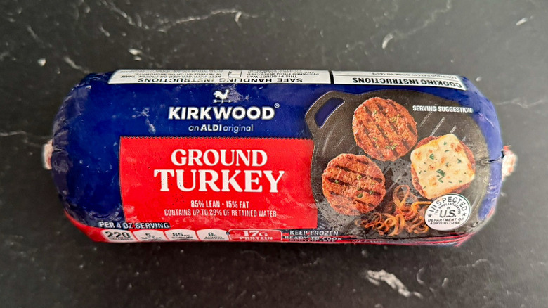 A chub of Aldi frozen ground turkey