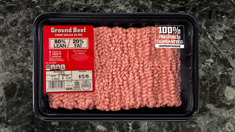 A package of Aldi's ground beef 20% fat