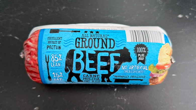 A package of Aldi's frozen ground beef 15% fat
