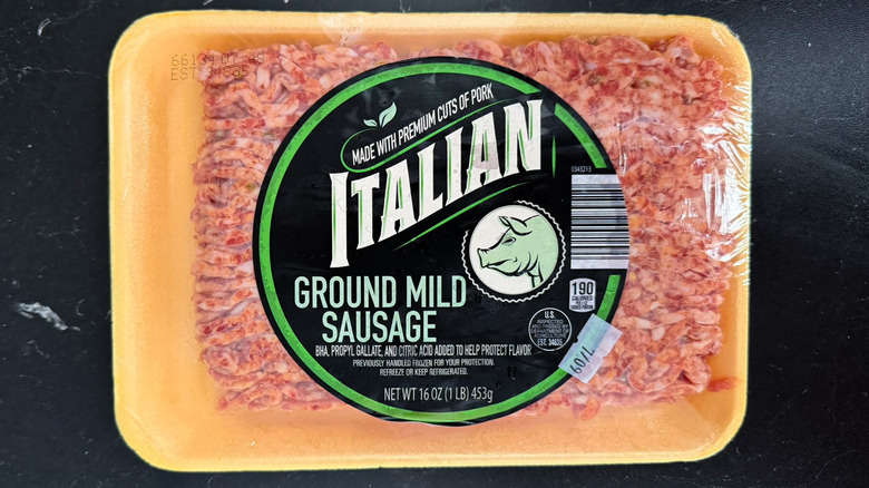 A package of Aldi's ground mild Italian sausage