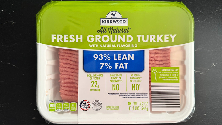 A package of Aldi's Kirkwood ground turkey with 7% fat