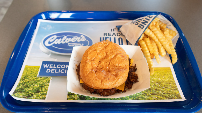 culver's burger and fries on tray