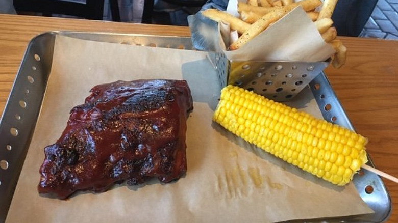 Ribs from Chili's with corn and fries