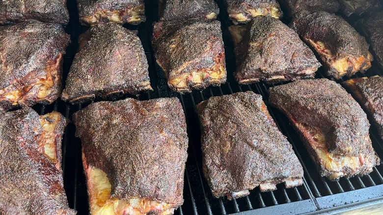 Little Miss BBQ numerous briskets being prepared