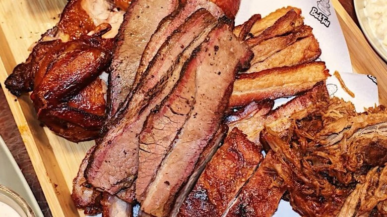 Brisket as part of a meat platter at Buck Tui BBQ
