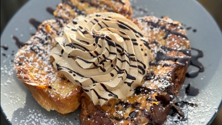 Word of Mouth Bistro stuffed French toast with a coffee chocolate ganache, coffee whip cream topping and chocolate drizzle