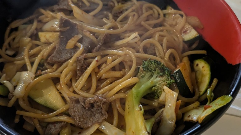 Beef noodles dish from Twin Dragon Mongolian Bar-B-Q buffet