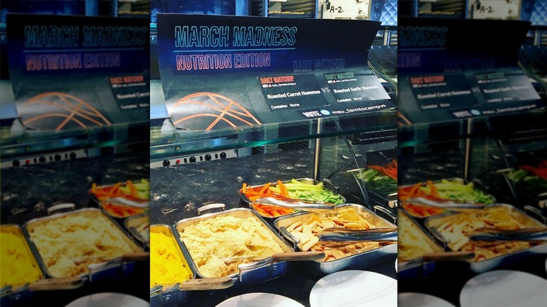 Various veggies and sides from buffet line at Rendezvous Dining Pavilion at Montana State University campus