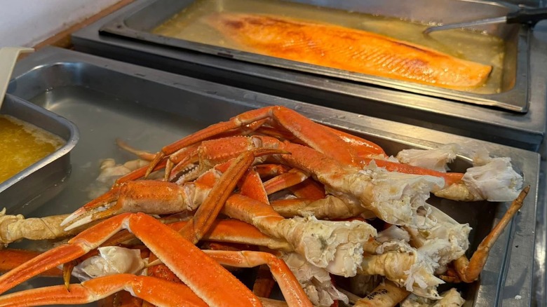 Crab legs tray on seafood buffet section at Dynasty Buffet