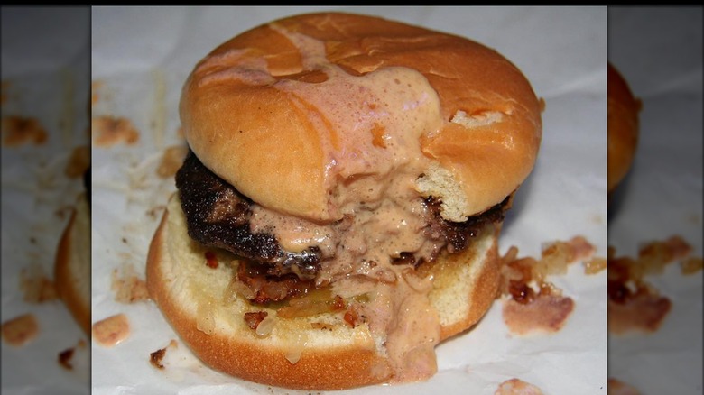 Jucy Lucy burger from Matt's Bar and Grill on white paper