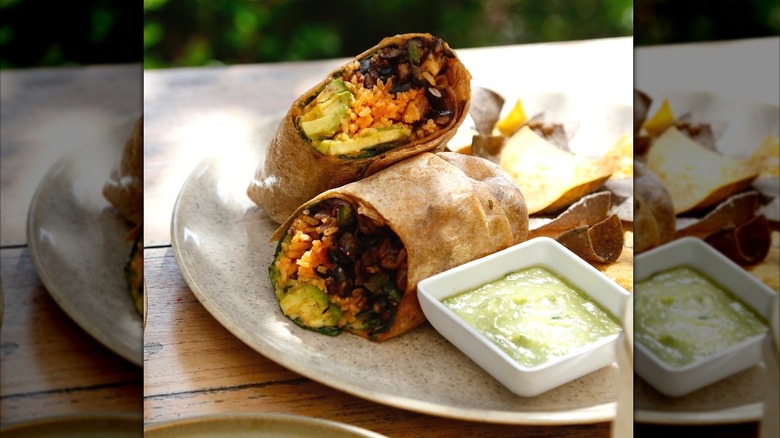 The asada burrito with chips and salsa at Gracias Madre