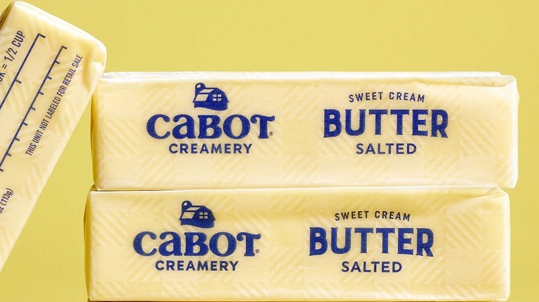 cabot butter slabs against a yellow background