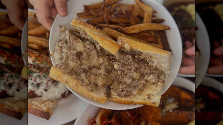 Blue Collar Cheesesteak with side of hand-cut fries.