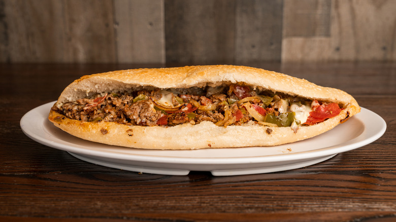 Philly cheesesteak sandwich on a plate