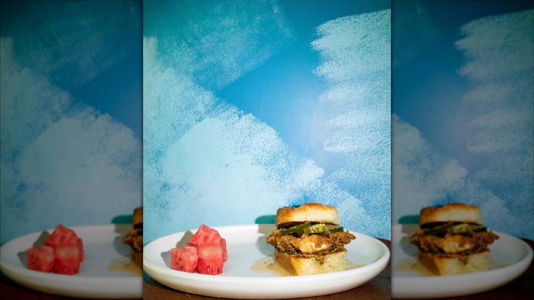 The Bumblebee. Breaded and fried red bird farms chicken breast, beer mustard at Welcome Diner