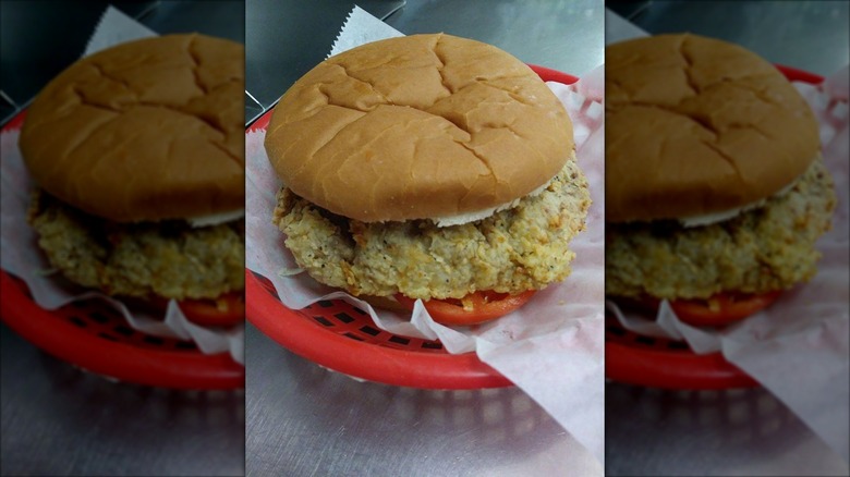 Chuck House Restaurant Fried Chicken Sandwich in a fast food basket
