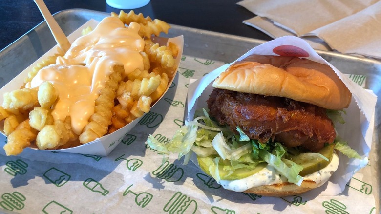Chicken sandwich and fries from Shake Shack