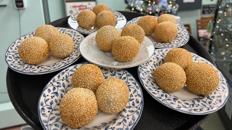 Plates of sesame balls from Hong Kong Spirit Food.