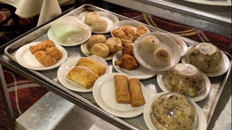 Various items on a dim sum cart at Canton House Chinese Restaurant.