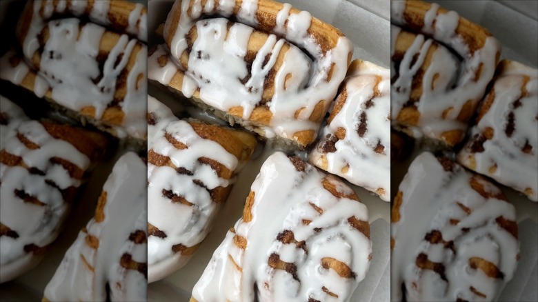 Balboa Island Baking Company cinnamon rolls tray fresh from the oven