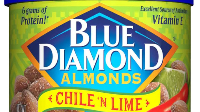 Blue Diamond Chile 'n Lime flavored almonds packaging on a white background