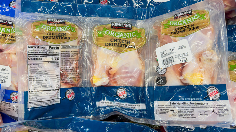 Costco chicken drumsticks on display