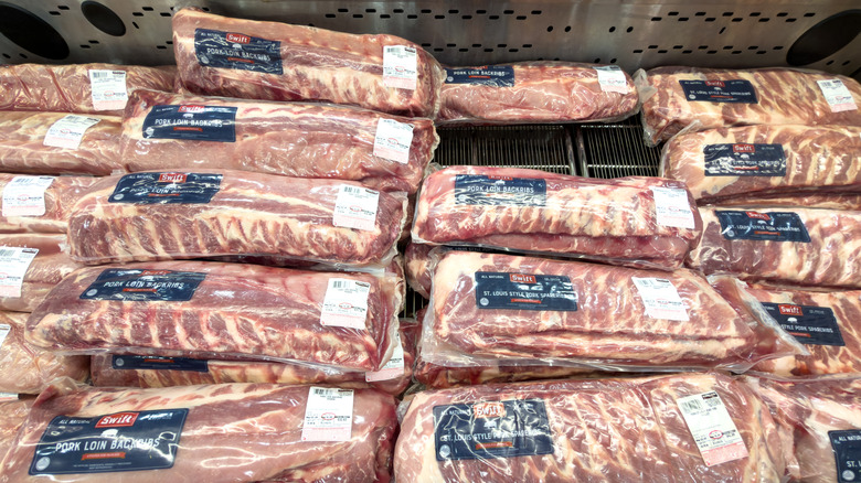 Swift pork ribs on display at Costco