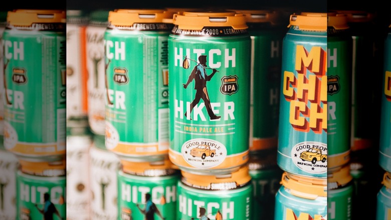 Beer cans on shelf