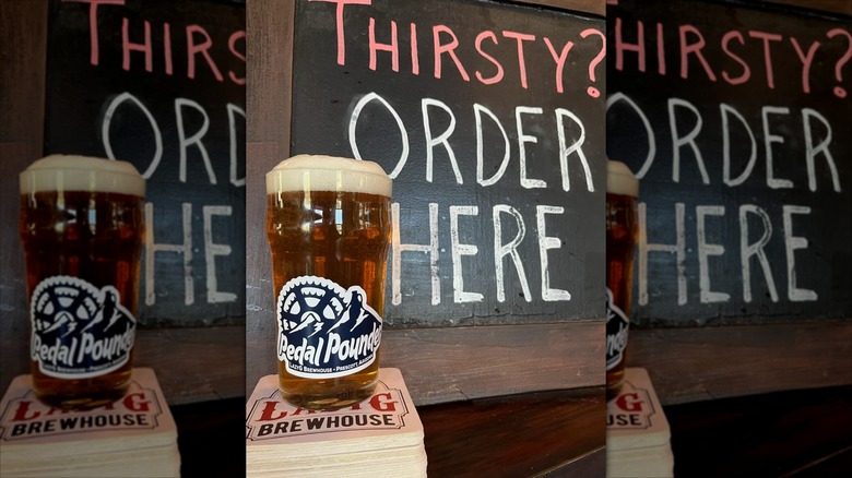 Beer glass with sign