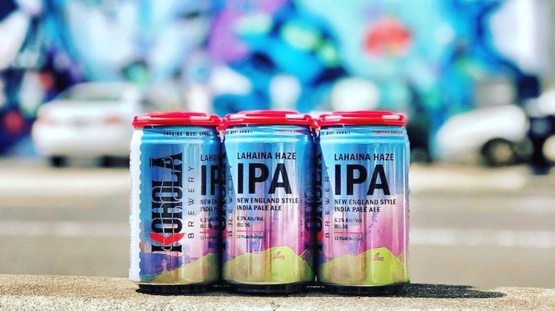Three Lahaina Haze beer cans