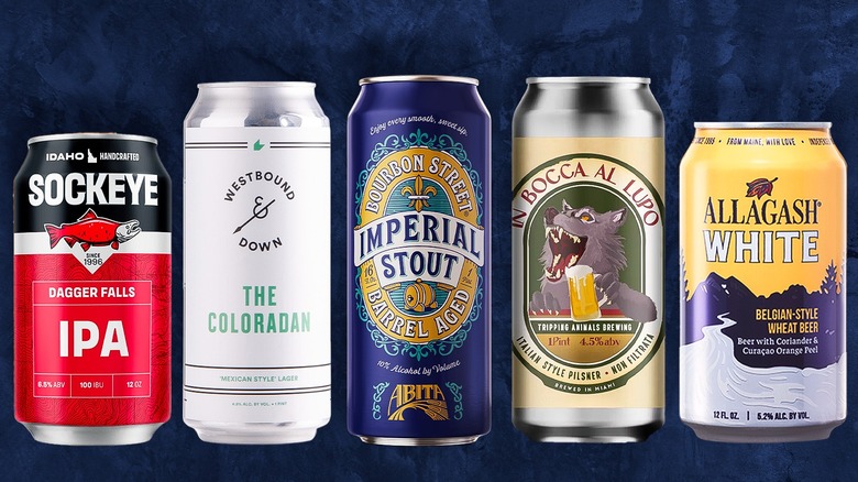 five craft beer cans