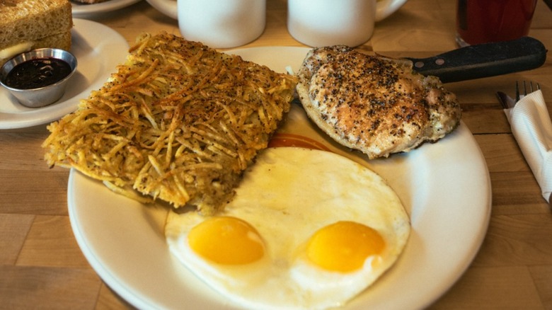 The Chop and Chick, with two fried eggs and a pork rib chop from Matt's Big Breakfast