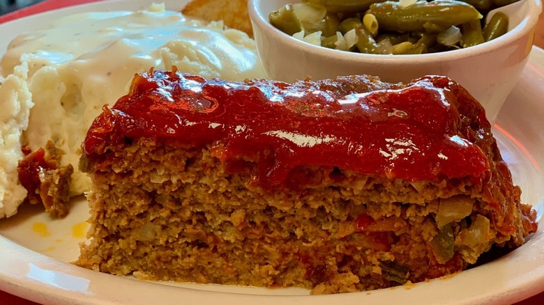 Meatloaf with sides of Green Beans and Mashed Potatoes from The Diner