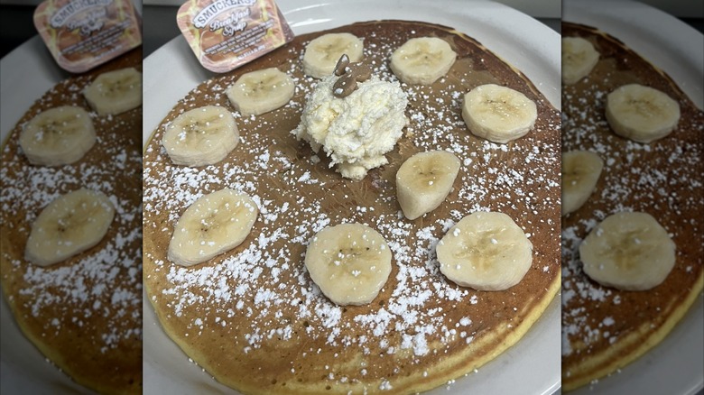 The Velvet Elvis pancake special. Bacon (inside), peanut butter, and bananas pancake from Franks Diner